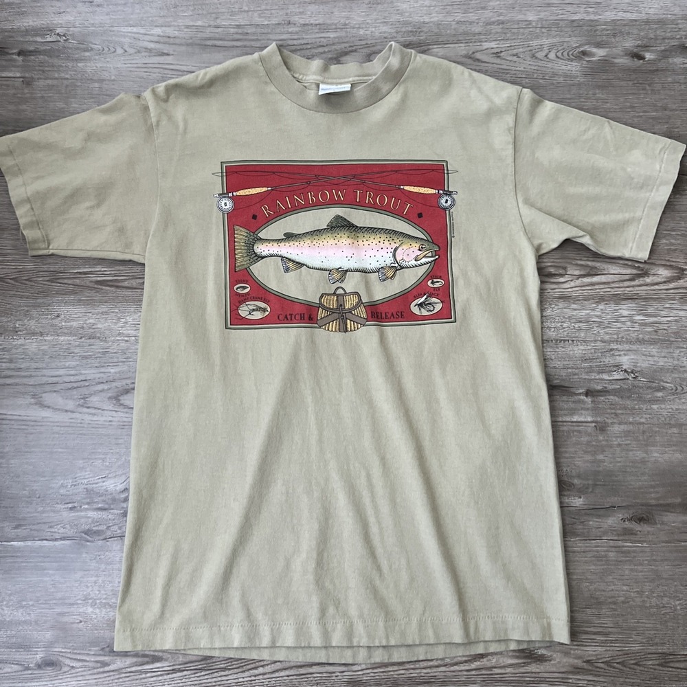 Rainbow Trout Fishing Catch Vintage Single Stitch Graphic T Shirt Mens Large